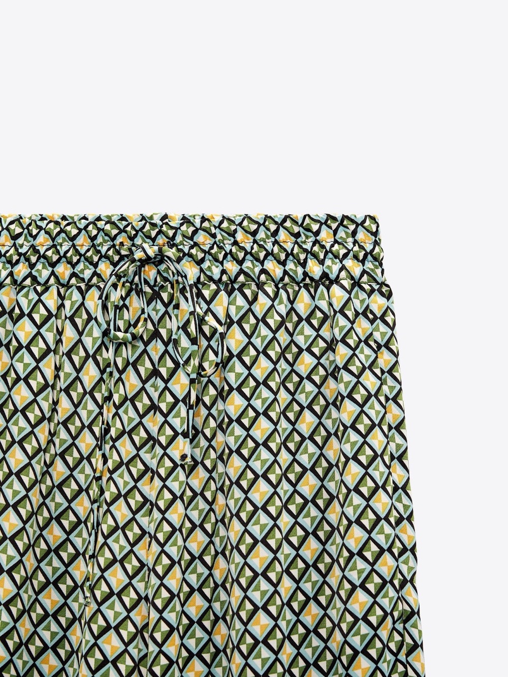 Zara Green, Yellow & Black Geometric Wide Leg Pants
